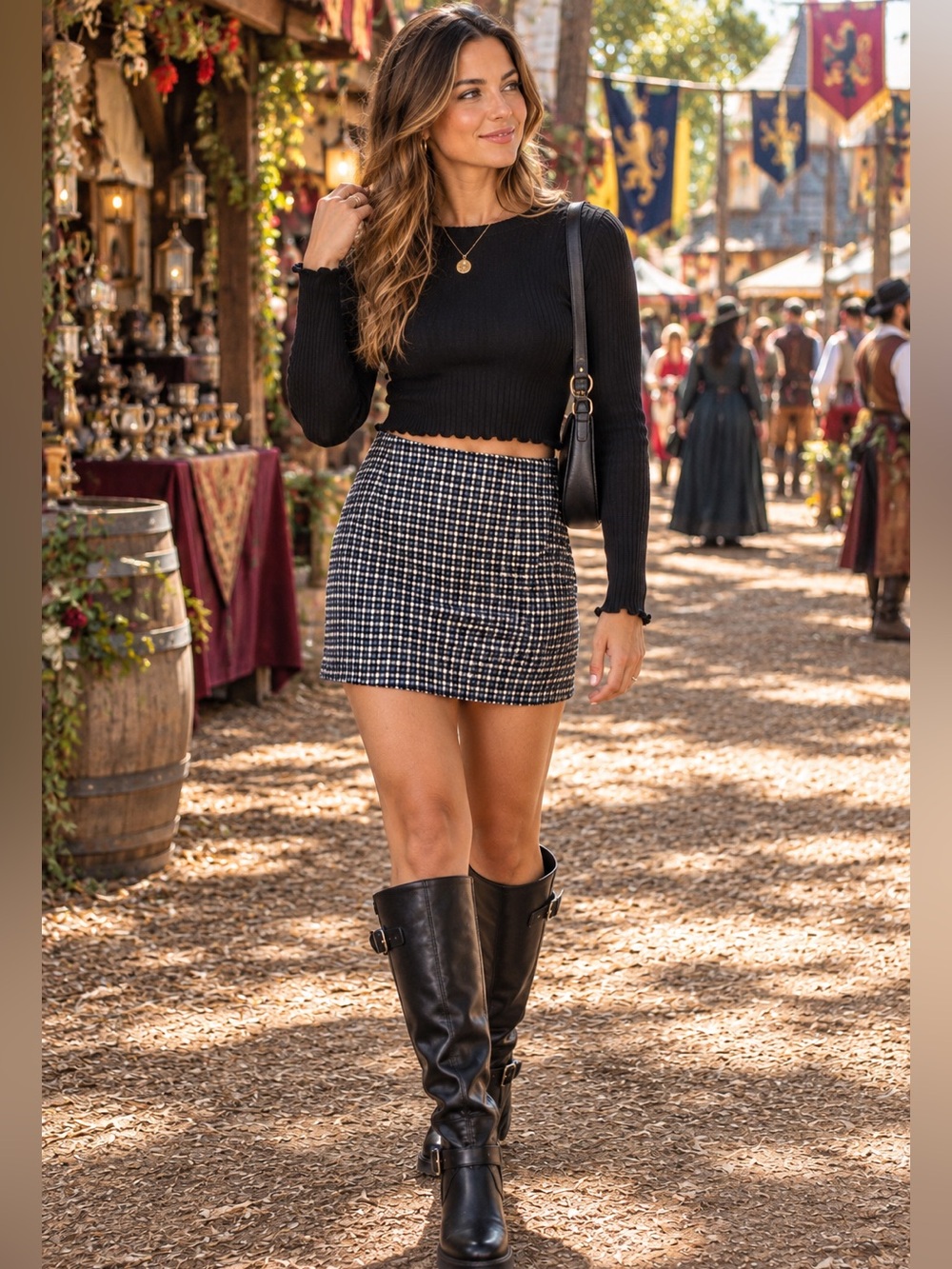 wild fable Black and White and Blue Gingham Mini Skirt
